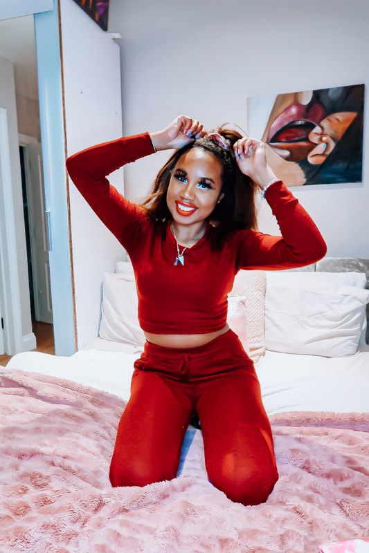 Picture of Antoniadoux wearing red femmeluxe loungewear set